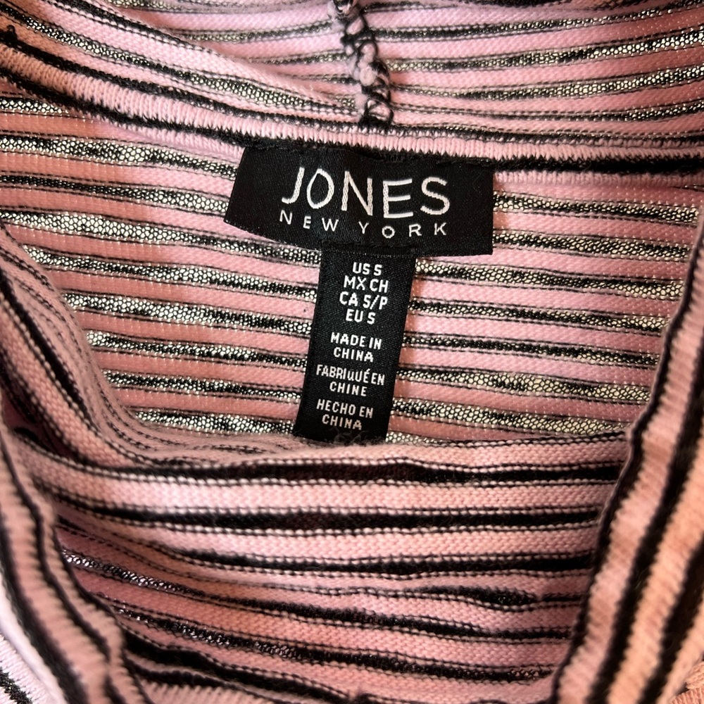 Jones New York Women’s Pink/Black Striped Cowl Neck Tunic SZ S - Picture 2 of 8